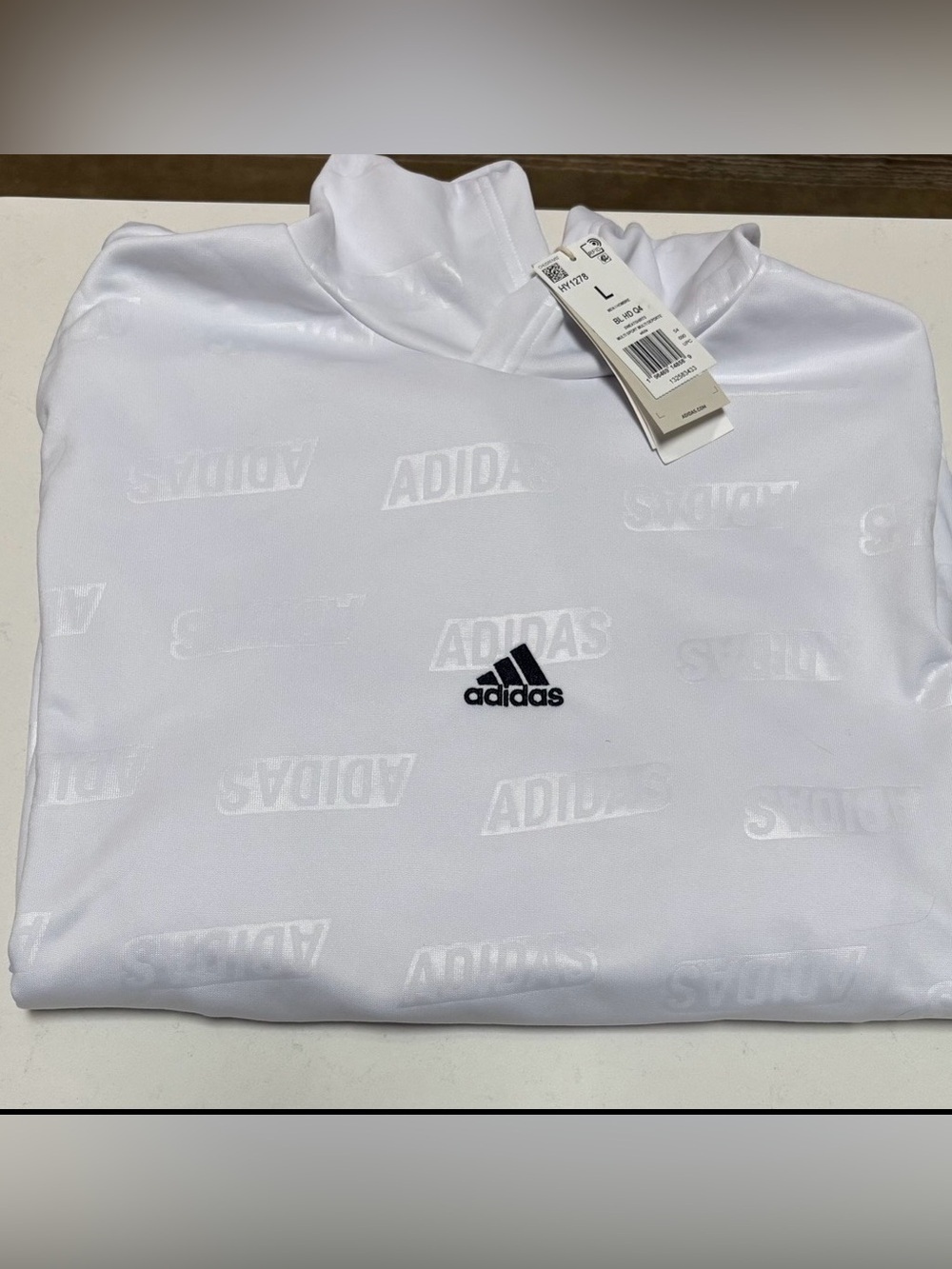 adidas Embossed All Over Graphic Love  Hoodie KANGAROO Pocket Sz L NWT FIRM - Picture 11 of 11